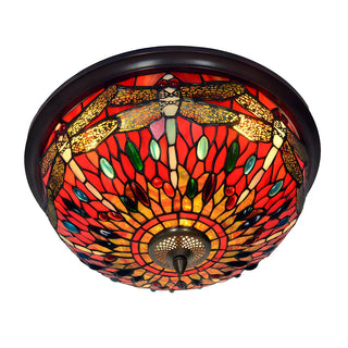 ZOWALA - Dragonfly Glass Stained Bowl Flush Mount Light Image - 7