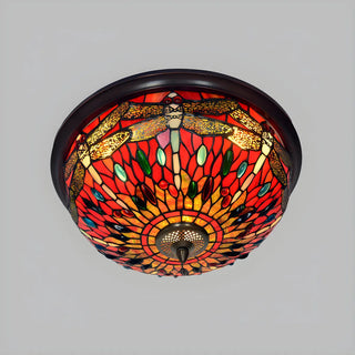 ZOWALA - Dragonfly Glass Stained Bowl Flush Mount Light Image - 8
