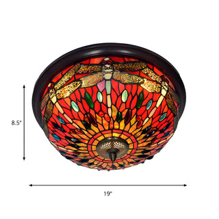 ZOWALA - Dragonfly Glass Stained Bowl Flush Mount Light Image - 9