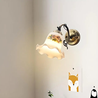 Vintage Floral Pattern Glass Shade Gold Wall Sconce Zawala Image - 2