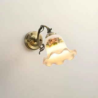 Vintage Floral Pattern Glass Shade Gold Wall Sconce Zawala Image - 4