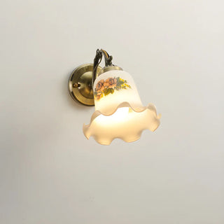 Vintage Floral Pattern Glass Shade Gold Wall Sconce Zawala Image - 5