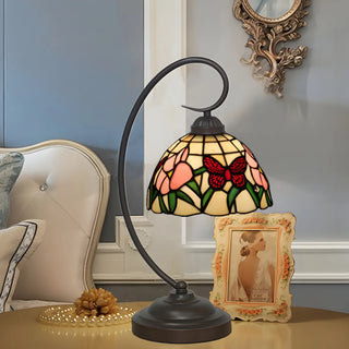 Tiffany Gooseneck Butterfly Stained Glass Desk Lamp Zawala Image - 2