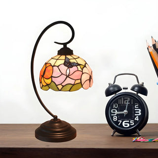 Tiffany Gooseneck Butterfly Stained Glass Desk Lamp Zawala Image - 3
