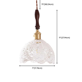 ZOWALA - Vintage Flower Fabric White Adjustable Height Pendant Light #size