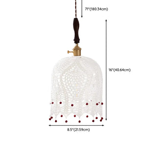 ZOWALA - Vintage Flower Fabric White Adjustable Height Pendant Light Image - 19