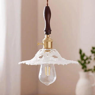 ZOWALA - Vintage Flower Fabric White Adjustable Height Pendant Light Image - 3