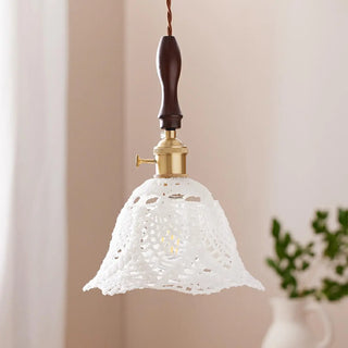 ZOWALA - Vintage Flower Fabric White Adjustable Height Pendant Light Image - 4
