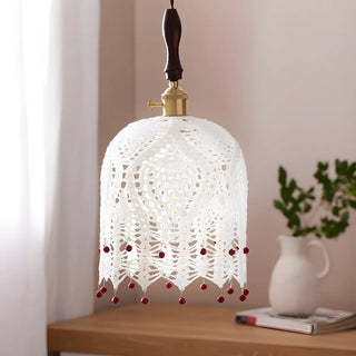 ZOWALA - Vintage Flower Fabric White Adjustable Height Pendant Light Image - 5