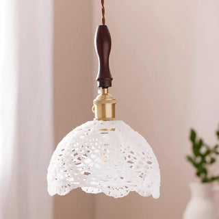 ZOWALA - Vintage Flower Fabric White Adjustable Height Pendant Light Image - 6