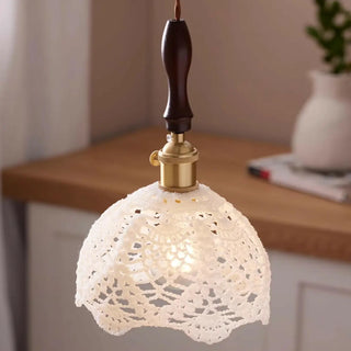 ZOWALA - Vintage Flower Fabric White Adjustable Height Pendant Light Image - 7
