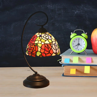 Classic Tiffany Dome Stained Glass Floral Desk Lamp Zawala Image - 2