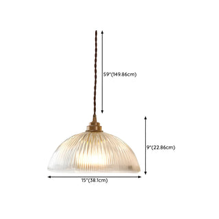 ZOWALA - Vintage Brass Ribbed Glass Dome Pendant Light Image - 12