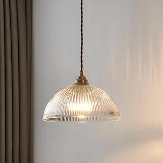 ZOWALA - Vintage Brass Ribbed Glass Dome Pendant Light Image - 3