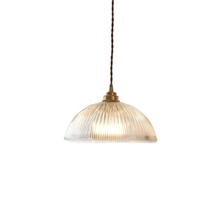 ZOWALA - Vintage Brass Ribbed Glass Dome Pendant Light Image - 5
