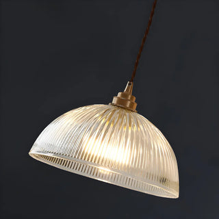 ZOWALA - Vintage Brass Ribbed Glass Dome Pendant Light Image - 7