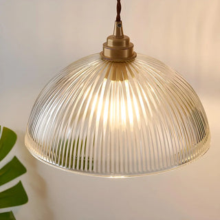 ZOWALA - Vintage Brass Ribbed Glass Dome Pendant Light Image - 8