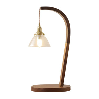 Stylish Beige Bell Shade Curved Wood Base Table Lamp Zawala Image - 13