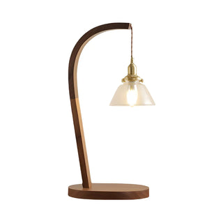 Stylish Beige Bell Shade Curved Wood Base Table Lamp Zawala Image - 16