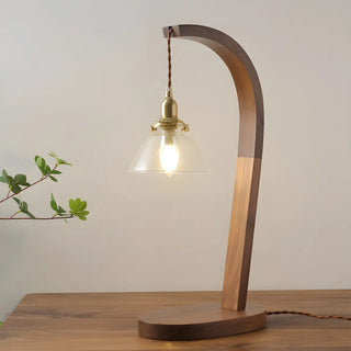 Stylish Beige Bell Shade Curved Wood Base Table Lamp Zawala Image - 4