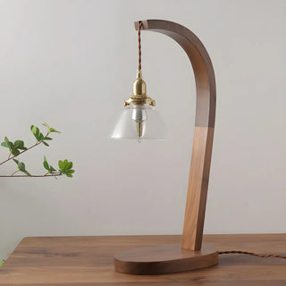 Stylish Beige Bell Shade Curved Wood Base Table Lamp Zawala Image - 5