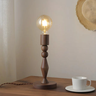 Stylish Beige Bell Shade Curved Wood Base Table Lamp Zawala Image - 6