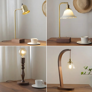 Stylish Beige Bell Shade Curved Wood Base Table Lamp Zawala Image - 7