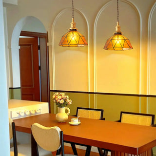 ZOWALA - Vintage Geometric Amber Glass Dining Room Pendant Light Image - 1
