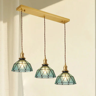 ZOWALA - Vintage Geometric Amber Glass Dining Room Pendant Light Image - 11