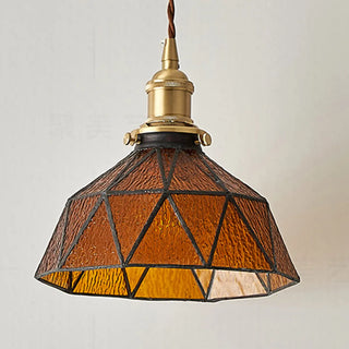 ZOWALA - Vintage Geometric Amber Glass Dining Room Pendant Light Image - 12