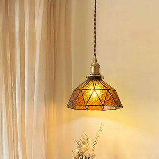 ZOWALA - Vintage Geometric Amber Glass Dining Room Pendant Light Image - 2