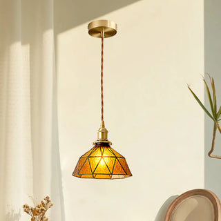 ZOWALA - Vintage Geometric Amber Glass Dining Room Pendant Light Image - 6