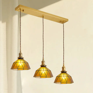 ZOWALA - Vintage Geometric Amber Glass Dining Room Pendant Light Image - 9