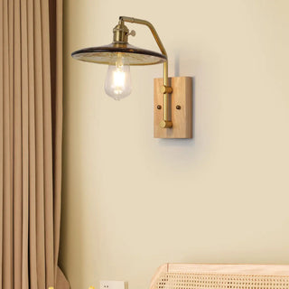 Industrial Glass and Wood Bedside Metal Wall Sconce Zawala Image - 1