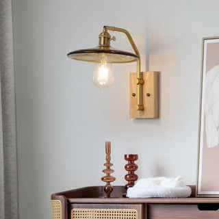 Industrial Glass and Wood Bedside Metal Wall Sconce Zawala Image - 2