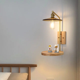 Industrial Glass and Wood Bedside Metal Wall Sconce Zawala Image - 3