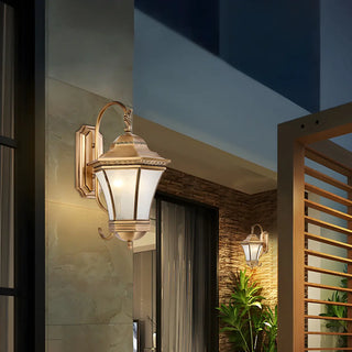 Vintage Gold Glass LED External Wall Lantern Light Zawala Image - 1