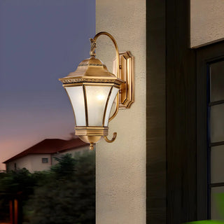 Vintage Gold Glass LED External Wall Lantern Light Zawala Image - 3