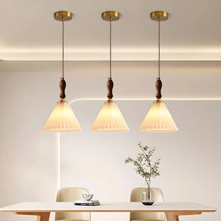 Vintage Cone Wood Pendant Light Dining Room Beige Zawala Image - 1