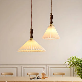 Vintage Cone Wood Pendant Light Dining Room Beige Zawala Image - 2