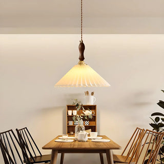 Vintage Cone Wood Pendant Light Dining Room Beige Zawala Image - 3
