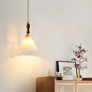Vintage Cone Wood Pendant Light Dining Room Beige Zawala Image - 4