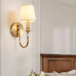 Simplistic Gold Cylinder Fabric Bedroom Wall Sconce Zawala Image - 1