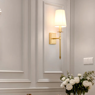 Simplistic Gold Cylinder Fabric Bedroom Wall Sconce Zawala Image - 4