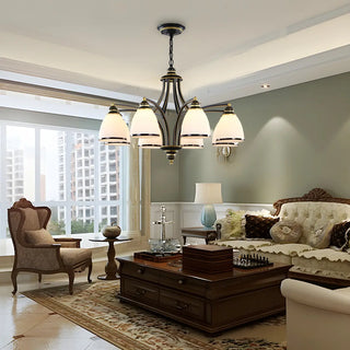 ZOWALA - Downrod Black Multi-Arm Glass Bell Living Room Chandelier Image - 1