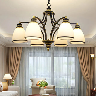 ZOWALA - Downrod Black Multi-Arm Glass Bell Living Room Chandelier Image - 5