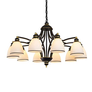 ZOWALA - Downrod Black Multi-Arm Glass Bell Living Room Chandelier Image - 9