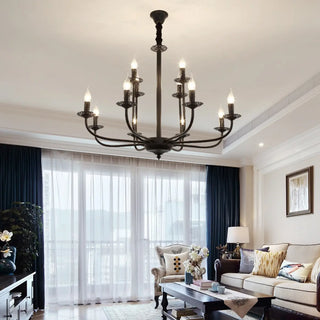 ZOWALA - Vintage Candelabra Metal Living Room Black Large Chandelier Image - 2