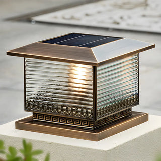 Vintage Bronze Finish Square Glass Solar Outdoor Lamp Zawala Image - 1