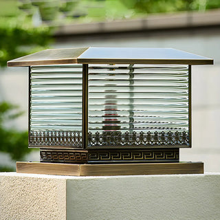 Vintage Bronze Finish Square Glass Solar Outdoor Lamp Zawala Image - 10